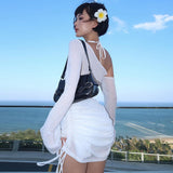 women's clothing spring and summer new style fashion sexy hollow perspective oblique collar seaside beach hip dress