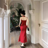 avant garde dress to impress French Style Sexy Royal Lady Style Elegant Lady Sexy Tube Top Dress Tight Waist Tight Fishtail Sheath Dress