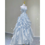 fruitful fashion dress to impress Blue Evening Dress Summer New Fairy Tube Top Trendy Banquet Host Graduation Adult Dress