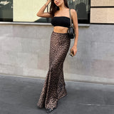 Leopard print sexy hip fishtail skirt floor-length skirt European and American new spring women's clothing drape long skirt