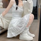 White skirt women's summer thin style small a-line puffy ballet style cake skirt French lace short skirt