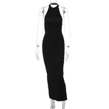 new women's clothing autumn and winter pure desire style sexy backless waist halter neck slit long hip dress