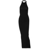 new women's clothing autumn and winter pure desire style sexy backless waist halter neck slit long hip dress