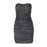 pop culture dress to impress Style Women's Spring New Fashion Sexy V-neck Tube Top Backless Pleated Dress