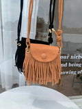 Vintage Tassel Women's Small Shoulder Bags Retro Matte Leather Female Crossbody Bag Faux Suede Female Phone Pouch Purse Handbags