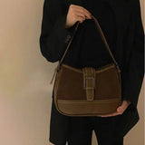 Vintage Brown Shoulder Bag Women New Autumn Patchwork Chic Leather Casual Crossbody Bags Female Retro Versatile Handbag