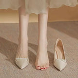 Pumps Pointed Toe Shoes for Women Ladies Summer Footwear on Heeled Pearl High Heels  White Wedding Bride Shoe E Offer 39