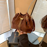 Soft Solid Faux Suede Simple Commuting Crossbody Bags Hot Sale Sewing Sweet Bags for Women Thread String Women's Handbags