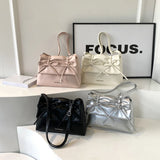 Bow Tie Design Pu Leather Shoulder Bags for Women Spring Fashion Handbags and Purses Lady Silver Crossbody Bag