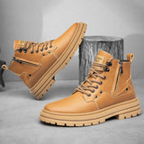 Men's Elevated Shoes Personalized Genuine Leather Boots Men's Outdoor Work Wear Boots Winter High Top Shoes