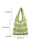 Knitted Single Shoulder Bags Fashionable Solid Color with Heart Shaped Women's ToteBags High Capacity Portable Shopping Bag