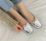 Silvery Slip On Women Mary Jane Shoes Fashion Shallow Butterfly-knot Ladies Comfort Dress Ballet Flats Footwear