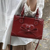 Sweet Womens Handbag Small Cute Bow Vintage Red Fashion Elegant Aesthetic Shoulder Bag Solid Color Y2k Female Crossbody Bag