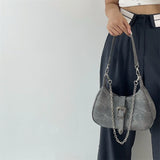 Fashion Women's Hobos Underarm Bag High-quality Female Crescent Purse Handbags Retro Chain Cool Girls Tote Shoulder Bags