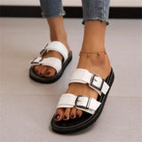 Ladies Shoes Open Toe Women's Slippers Summer Solid Color Buckle Shoes Female Flat Casual Slippers Zapatillas De Mujer