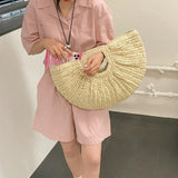 Ladies Bags Summer Handmade Bags for Women Beach Weaving Ladies Straw Bag Wrapped Beach Bag Moon Shaped Top Handle Handbags