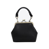 Vintage Women Handbag Kiss Lock PU Leather Clip Bags Female Retro Shoulder Bag Lady Purse Black Leather Messenger Bags