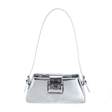 Silver Shoulder Bags for Women Spring Y2K Small Purse Glossy PU Leather Luxury Brand Female Underarm Handbags Pink