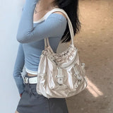 MBTI Y2k White Shoulder Bag for Women Pleated Soft Autumn  New Trendy Tote Bag Multi-pocketed Large Capacity Handbag Sac