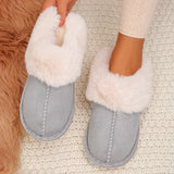 Closed Toe Warm Cotton Slippers Women Faux Fur Thicken Plush Winter Home Shoes Woman Lightweight Casual Indoor Slides Female