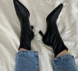 Pointed Toe Women Short Boots Fashion Zippers Slim Ankle Booties Thick High Heel Autumn Winter Ladies Shoes