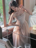 Elegant Fashion Halter Fairy Midi Dresses Summer Woman Korean Solid A Line Birthday Evering Party Vestidos Female Clothes
