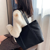 Simple Solid Color Shoulder Bag Handbag Oxford Top-handle Totes Female Large Capacity Shopping Street Zipper Bags for Women