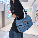 Large Denim Flap Women's Bag Jeans Messenger Bag Y2K Canvas Shoulder Cross Bag Cowboy Eco Bag Korean Shopping Satchel Hobos
