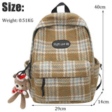 Fashion Plaid Woollen Cloth Women's Backpack Student Book Backpacks for Teenage Girls School Bags Large CapacityTravel Rucksack