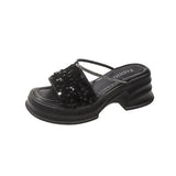 Women's Slippers and Ladies Sandals Black Rubber Rhenstone Slides Crystals Shoes with Heel Outside Jewels New Fashion 39 Vip Pvc