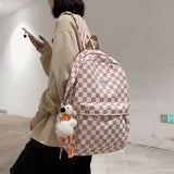 Fashion Pink Plaid Backpack Women School Bag Men Black Checked Backpacks for Teenage Girls Travel Shoulder Bags Casual Rucksack