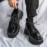 Platform Shoes Oxford Shoes Man Thick-soled Wedding Shoes Formal Business Shoes Patent Leather Lace-up Heightening Casual Shoes