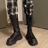 Rimocy New Fashion Chunky Platform Boots Women Autumn Winter PU Leather Knee High Boots Woman Punk Thick Bottom Long Botas