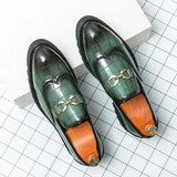 Trendy Brand Green Brogue Shoes Men's Leather Business Shoes Groom's Wedding Men's Loafers British Style Free Delivery