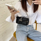 Retro Women's Chain Small Shoulder Bag Solid Color PU Leather Ladies Underarm Bags Fashion Female Armpit Bag Tote Purse Handbags