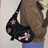 Y2k Vintage Women's Small Shoulder Bag Fashion Cool Girls Star Underarm Bags Evening Party Female Purse Handbags Armpit Bag