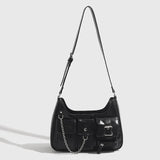 Aesthetic Punk Women Multi-pockets Chain Crossbody Bag Black Handbags Lady Y2K Moto Biker Shoulder Messenger Bag Trend Tote Bags