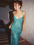 Leopard Print Spaghetti Strap Sexy Maxi Dress For Women Fashion Strapless Sleeveless Backless Printed Long Dress