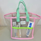 Ins Pink Green Contrast Beach Bag Children's Toy Mesh Portable Storage Bag Outdoor Travel Swimming Toiletry Storage Bag