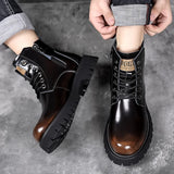 Men's Leather Boots Winter Thick Bottomed Work Boots British Style High Top Shoes Men's Retro Business Boots