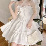 Summer White Lolita Mini Dress Women Kawaii Clothes Vintage Fairy Strap Dress Female Casual Elegant One Piece Dress