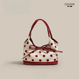 Retro Dot Red Handbag Women Versatile Bow Large Capacity Casual Shoulder Bags Ladies Sweet Cute Underarm Bag Aesthetic