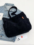 Simple Solid Color Multiple Pockets Shoulder Bag Corduroy Tote Bag For Women, Casual Crossbody Bag Large Capacity Bucket Bag