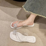 Flat House Shoes for Women Sandals Rhenstone Home Woman Slippers Jewels Clear Transparent Indoor Summer Crystals Slides Y G