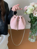 Fashion Chain Women's Bucket Shoulder Bags Sweet Pleated Ladies Chain Crossbody Bag Rhinestone Handle Female Dinner Handbags