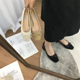 Shallow Mouth Square Toe Grandmother's Leather Shoes 3cm Heels Chunky Sandals Brief Pumps All-Match Clogs for Women 5cm Blo