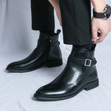 High-quality New Men Ankle Boots Men's Side Zipper Brown Black Classic Business Casual Fashion Party Personality Buckle Men Shoe