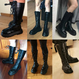 Rimocy New Fashion Chunky Platform Boots Women Autumn Winter PU Leather Knee High Boots Woman Punk Thick Bottom Long Botas