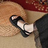 Comfort Shoes for Women All-Match Luxury Sandals Summer Heels Suit Female Beige Fashion Beach Girls Pearl Retro Black Clogs