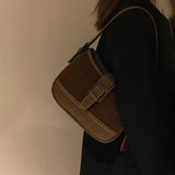 Vintage Brown Shoulder Bag Women New Autumn Patchwork Chic Leather Casual Crossbody Bags Female Retro Versatile Handbag